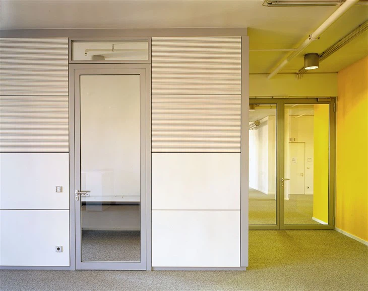 Office Partition Wall With Painted Glass In The Middle